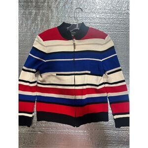 Gorgeous St. John Full Zip Ribbed Red, Cream & Blue Jacket, Size S